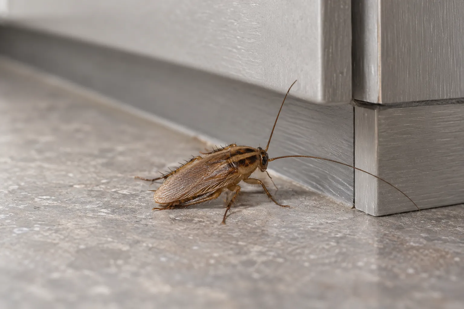 German cockroach at a kitchen cabinet joint