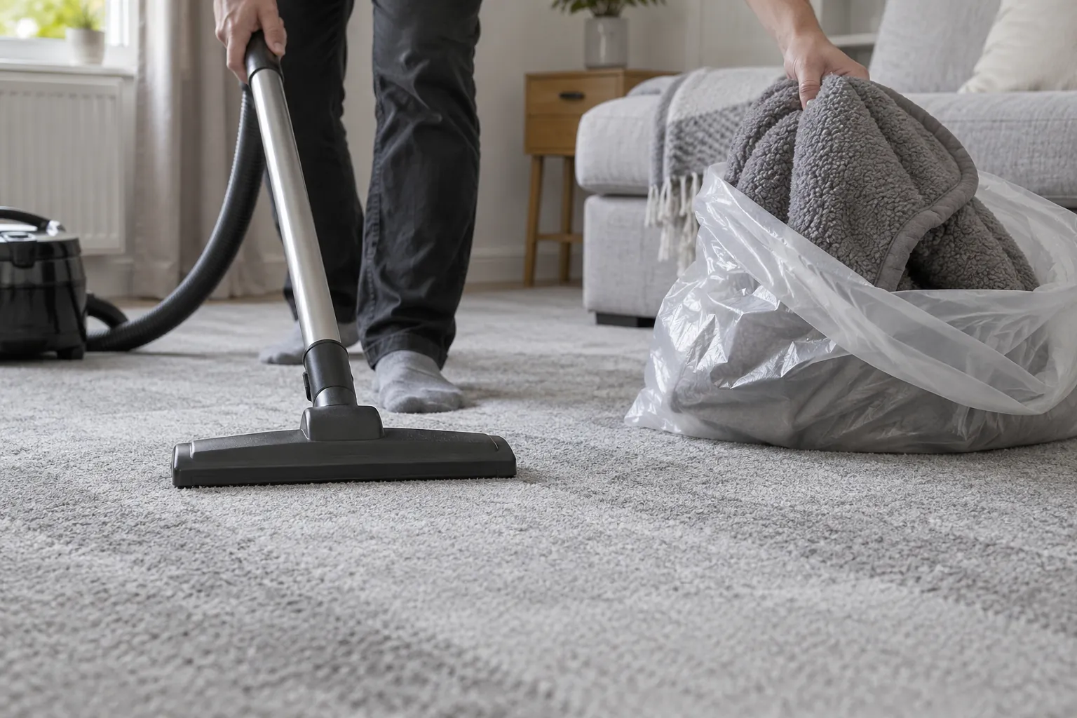 Carpet preparation and separate containment of a pet blanket