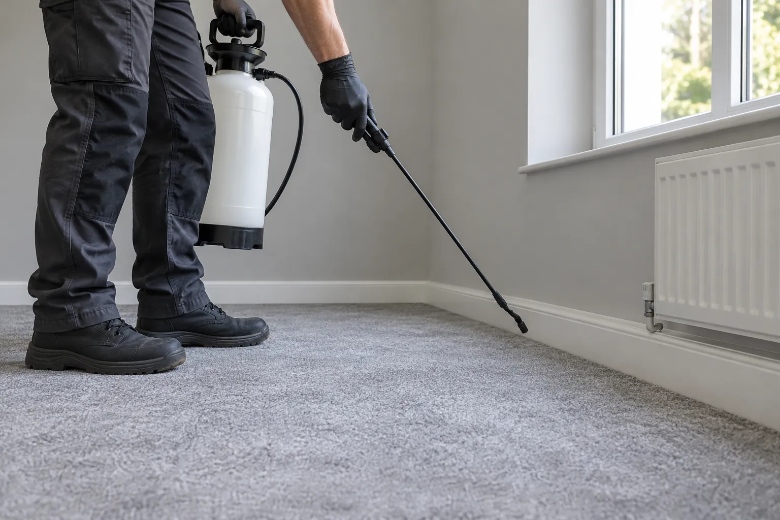 Professional equipment directed at an unoccupied carpet edge
