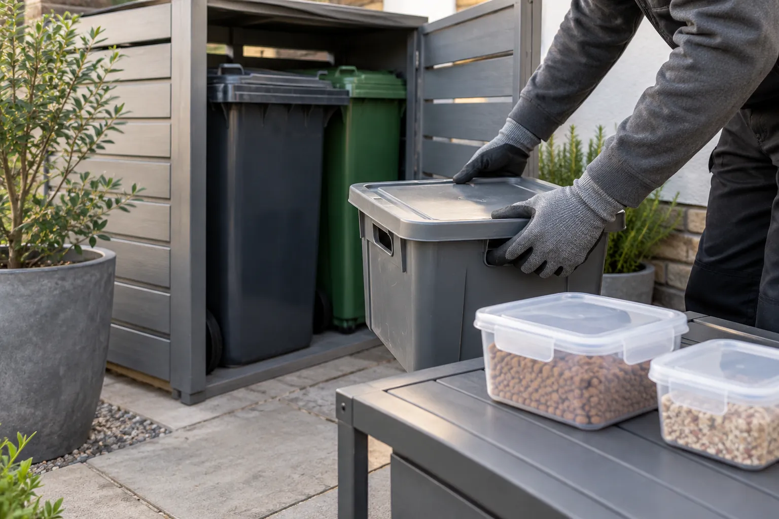 Preparation of access around closed food storage and a bin area