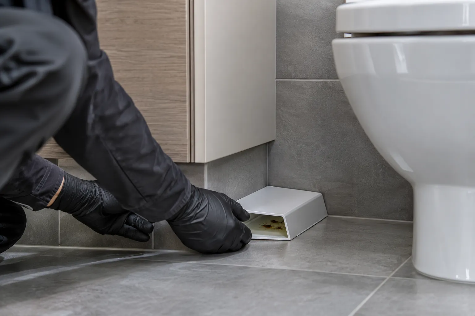 Unmarked insect monitoring device placed at a sheltered bathroom edge